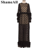 Plus Size Night Club Dress 4XL Women Long Sleeve Dresses Elastic High Waist Black White Lace Dress-5