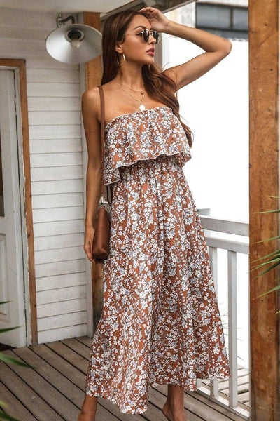 Trendy Floral Tube Top Dress for Summer-Brown-2