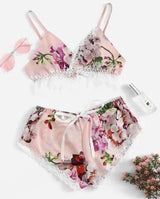 Two Piece Set Of Printed Lingerie Home Underwear-Pink-4