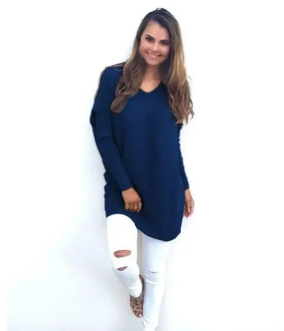 V-Neck Warm Sweaters Casual Sweater-Dark blue-6