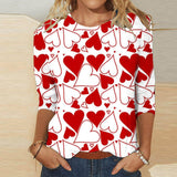 Valentine's Day Female With Hearts Printing Crew Neck-3