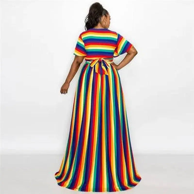 Wholesale Striped Print Elastic Waist Holiday Maxi-7