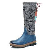 Vintage Mid-calf Boots Women Shoes Bohemian Retro Genuine-Blue-11