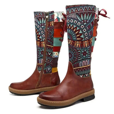 Vintage Mid-calf Boots Women Shoes Bohemian Retro Genuine-6