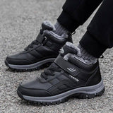 Winter Boots Women Men Warm Plush Velcro Snow Boots Climbing-Black-8