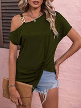 Women Clothes Off Shoulder Blouse Summer Irregular Design-Army green-6