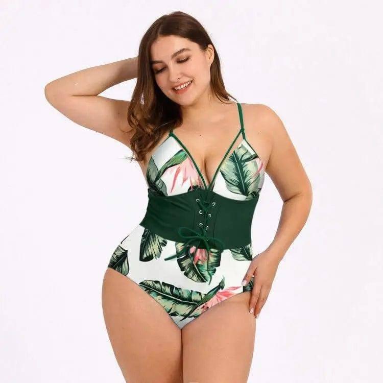 Women's Bikini Print Bouquet Waist Plus Size Swimsuit-C-5