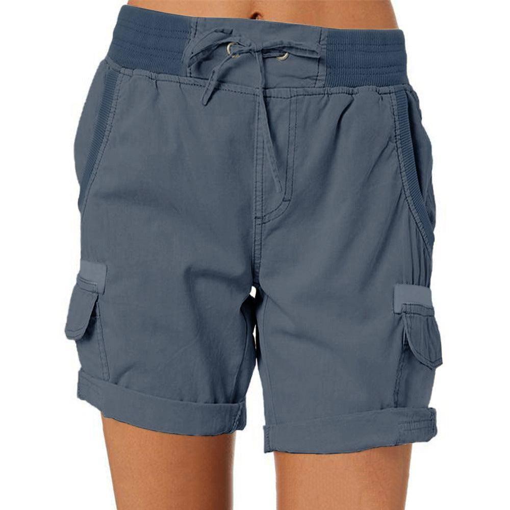 Women's Casual High Waist Cargo Shorts-Dark Blue-12