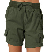 Women's Casual High Waist Cargo Shorts-Dark Green-15