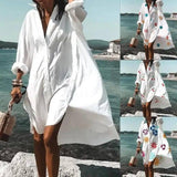 Women's Casual Single Loose Lapel Mid Shirt Dress-1