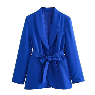 Women's Clothing With Belt Casual Suit Jacket Pants-Blue Suit-10