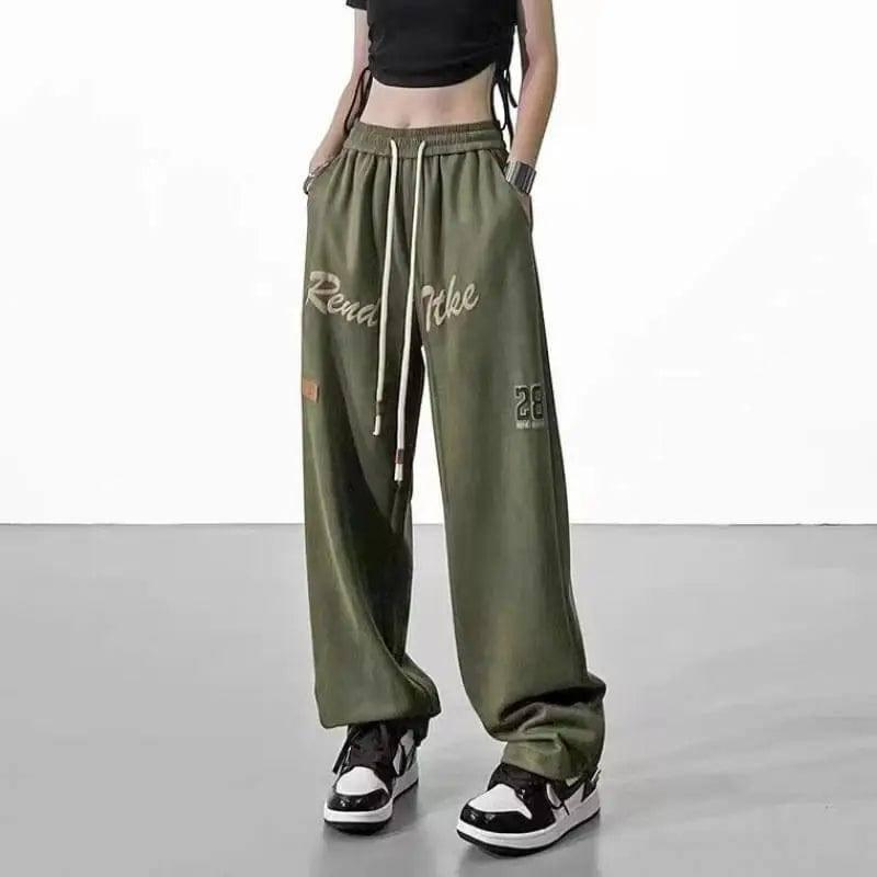 Women's Fall Straight Green Pants-Green-2