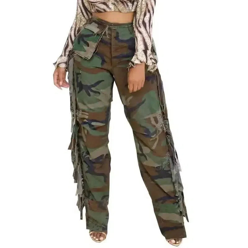 Women's Fashion Camouflage On Side Tassel Large Pocket-2