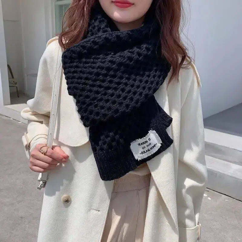 Women's Fashion Crochet Hollow Solid Color Scarf-Black-1