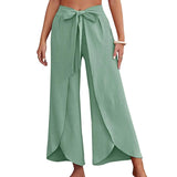 Women's Fashion Loose Casual Solid Color High Waist Flowy AG / 2XL-Green-10