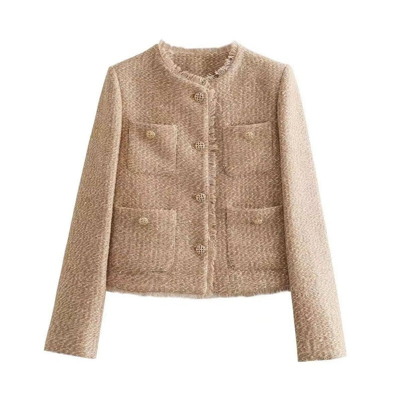 Women's Fashion Woolen Solid Color Casual Top Short Coat-6