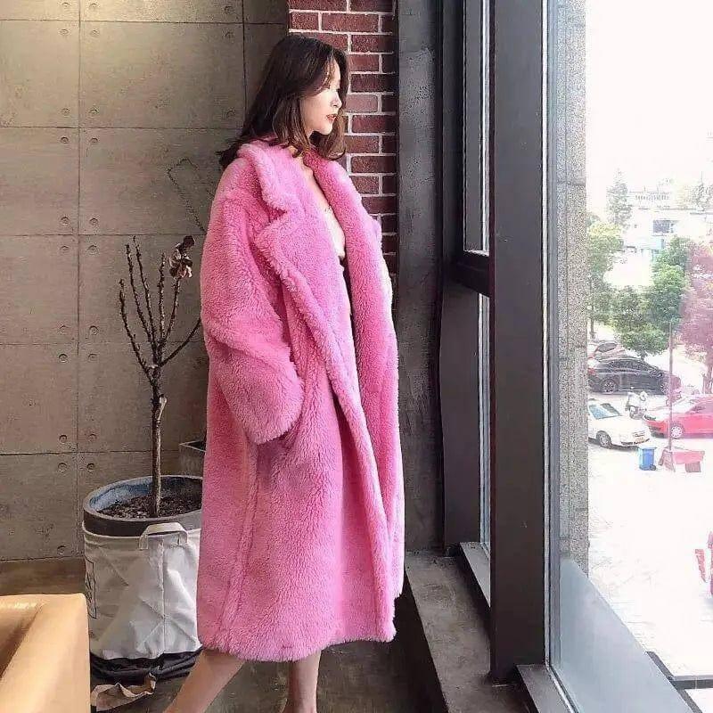 Women's Fur And Lamb Woolen Long Coat-6