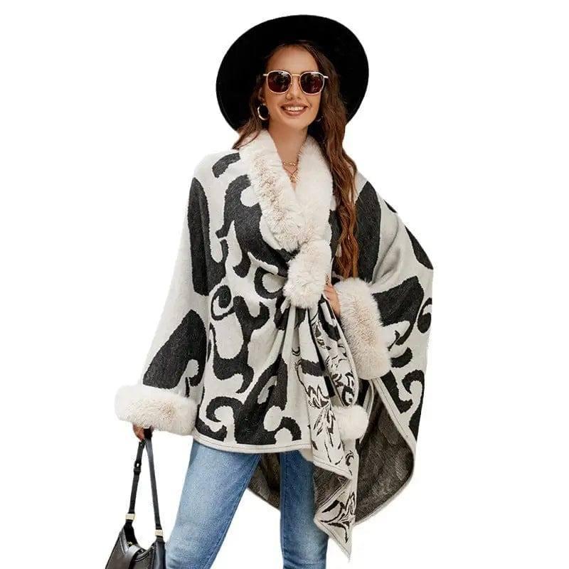 Women's Fur Collar Thickened Warm Shawl-2