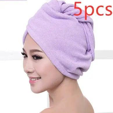 Women's Hair Dryer Cap, Absorbent Dry Hair Towel-5pcsPurple-21