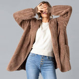 Women's hooded plush coat-Coffee-1