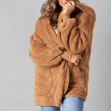 Women's hooded plush coat-Brown-2