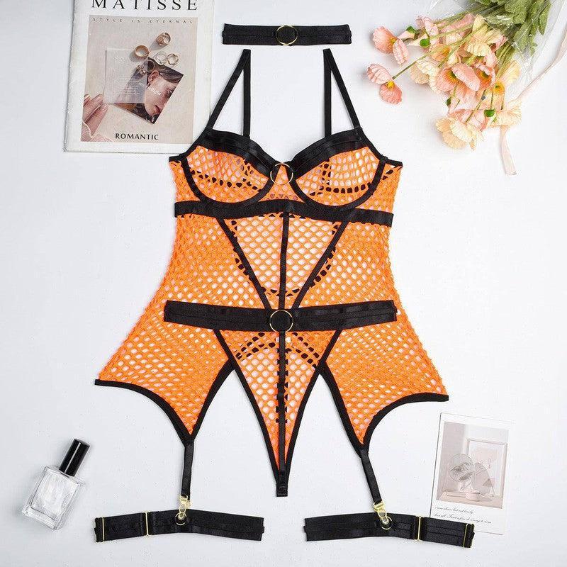 Women's Hot One-piece Lingerie-Fluorescent Orange-7