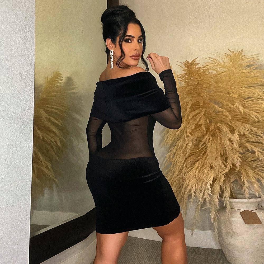 Women's Mesh See-through Long Sleeve Dress-2