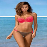 Women's Multicolor Gathered Large Size Bikini Split Swimsuit-Red-2