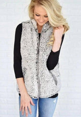 Women's Plush Vest Jacket, Stand-Up Collar Sleeveless-Black-1