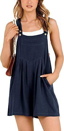 Women's Short Overalls Summer Casual Adjustable Strap Loose-Navy Blue-6