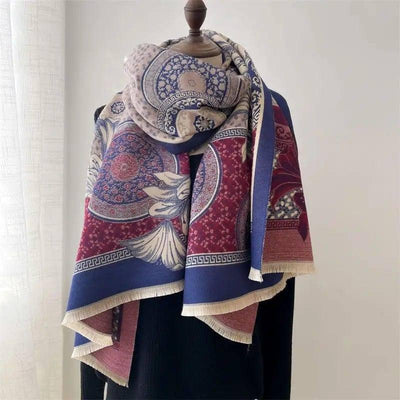 Women's Simple Thickened Warm Reversible Scarf-Blue Red-3