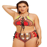 Women's Split Halter Multicolor Cutout Lace-Up Swimsuit-Picturecolor-2