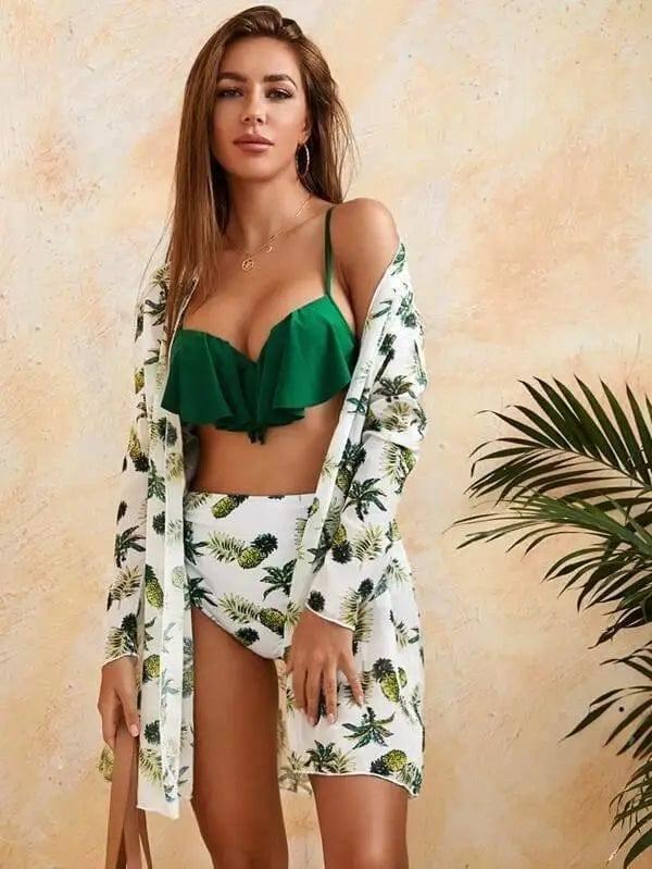 Women's Three-piece Bikini Cross-border Mesh Split Swimsuit-Suit-1