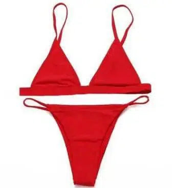 Women's Wire Free High Leg Triangle Bralette Bikini-Red-4