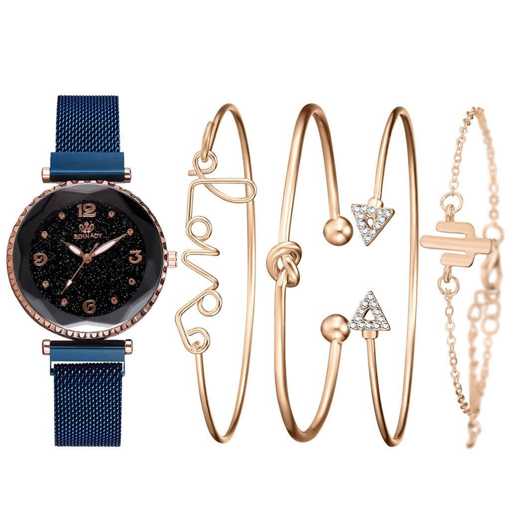 Women Watches Starry Sky Magnet Buckle Fashion Bracelet-Blue-5