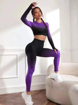 Women Yoga 2 Pieces Workout Outfits Seamless High Waist-8