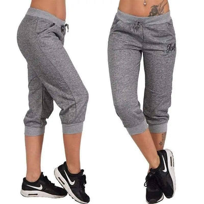 Women's Loose Casual Sports Pants Solid Color Thin Cropped-Grey-2