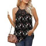 Womens Tank Tops Loose Fit Summer Lace Halter Tops-Black flowers-3