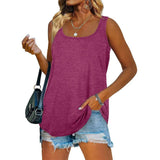 Womens Tank Tops U Neck Dolphin Hem Casual Flowy Summer-Fuchsia-3