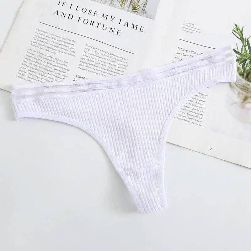 Womens Underwear Panties Cotton Thong Soft-White-1