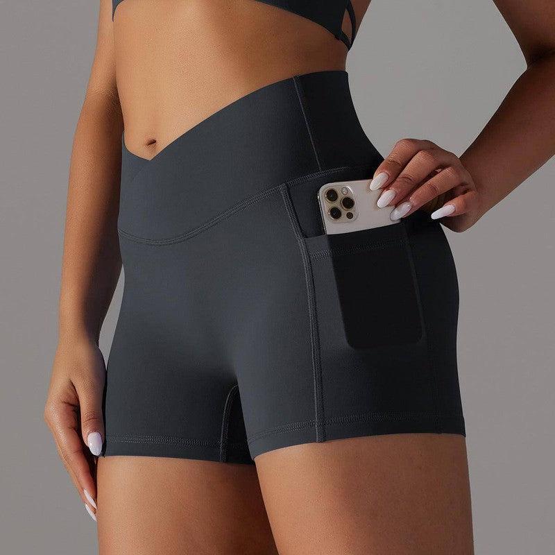 Yoga Shorts With Phone Pocket Design Fitness Sports Pants-XS-11