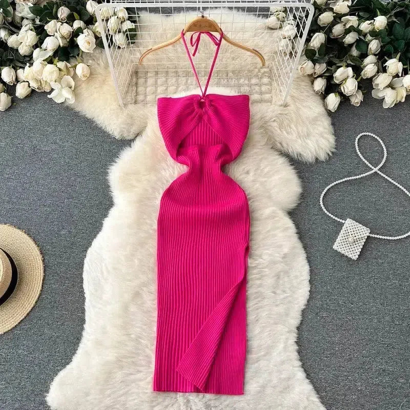 YuooMuoo Chic Fashion Package Hips Split Knitted Summer-Pink-11