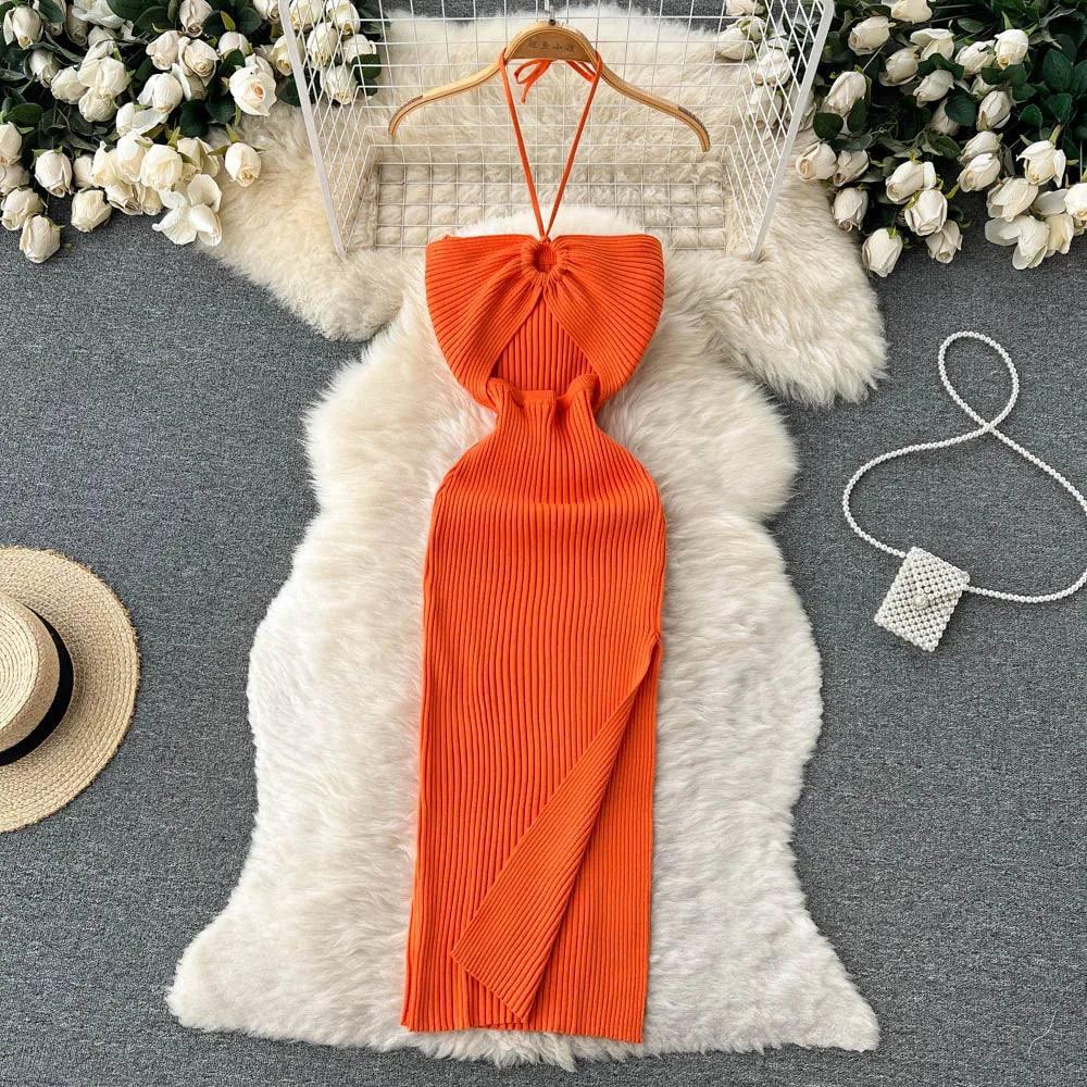 YuooMuoo Chic Fashion Sexy Package Hips Split Knitted Summer-Orange-8