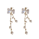 Zircon Pearl Bowknot Tassel Earrings Super Fairy Lady-2