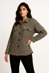 Jaket Berkancing Tweed Wanita dengan Saku