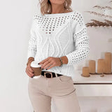 White open-knit sweater for women with textured pattern — lightweight long-sleeve top